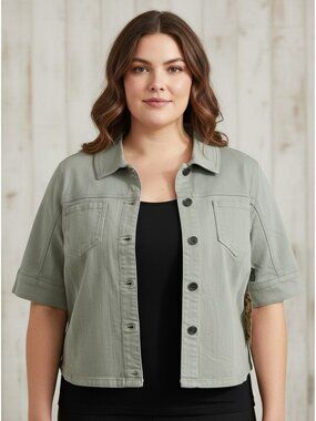 NWT One World Light Gray Denim Button Down Flared Jacket/Top size 2X